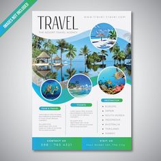 a travel flyer template with tropical scenes