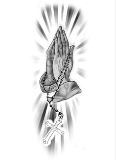 a black and white drawing of a praying hands