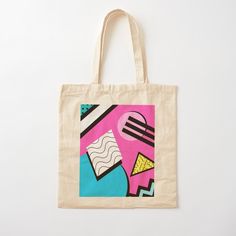 100% cotton reusable shopping carry bag with digital print on one side. Original 80s Memphis Design Pattern by stayrad. ©2020 Graphic Print Tote Bag For Streetwear, Retro Pink Cotton Bag, Trendy Rectangular Canvas Bag With Graphic Print, Retro Graphic Print Canvas Tote Bag, Retro Graphic Print Canvas Bag For Daily Use, Retro Canvas Tote Bag With Graphic Print, White Retro Bags With Graphic Print, Trendy Graphic Print Canvas Tote Bag, Retro Bags With Graphic Print For Everyday