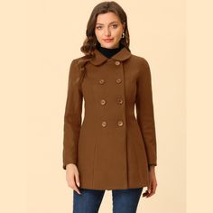 Timeless, sophisticated, and versatile, the regular-fit peacoat is an essential piece for your wardrobe. Cut in a short tailored silhouette with a doll collar, slanted pockets, and double-breasted front black buttons. Wear over chunky knitted jumpers and cute boots for a playful take on cold-weather textures. The fabric of this trench coat is soft, breathable, and comfortable to wear in winter, good quality, and chic. This fashionable and trendy clothes for women can not only be worn daily, but Winter Pea Coat, Lightweight Trench Coat, Hooded Trench Coat, Long Overcoat, Doll Collar, Wool Trench Coat, Double Breasted Trench Coat, Long Trench, Long Trench Coat