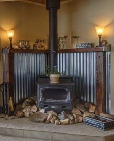 a living room with a fire place next to a sliding glass door that leads outside