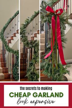 the secrets to making cheap garland for expensive christmas decorations and wreaths on stairs with red ribbon