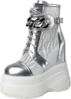 Silver High-top Platform Boots, Silver High Heel Platform Boots, Silver High Ankle Boots For Spring, Silver High Heel Platform Boots For Party, Trendy Silver Boots With Round Toe, Trendy Silver Boots With Metal Feet, Silver Shoe, Head Color, Super High Heels