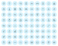 a large set of thin line icons in different shapes and sizes, all on a white background