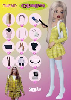 Cher Clueless Dress To Impress, Clueless Dti Outfit, Cher Dress To Impress, Mean Girl Dress To Impress Roblox Game, Dti Theme Mean Girl, Totally Spies Dress To Impress, Mean Girls Dti Outfit, Dress To Impress Roblox Game Outfit Ideas Theme Valentines Heartbreak, Mean Girls Dress To Impress Outfits