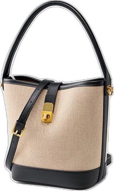 Beige Shoulder Bag With Leather Trim For Office, Beige Leather Trim Shoulder Bag For Office, Beige Office Bags With Leather Trim, Office Beige Shoulder Bag With Leather Trim, Office Bags With Leather Trim In Beige, Chic Bucket Bag With Leather Trim, Beige Bucket Shoulder Bag For Work, Chic Beige Shoulder Bag With Leather Trim, Chic Beige Bucket Bag With Leather Trim