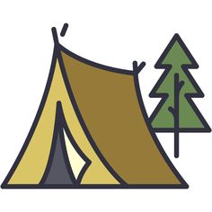 a tent with trees in the background and an arrow pointing up to it's roof