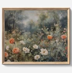 an oil painting of flowers in a field