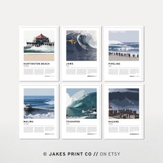 four pages with different images of the ocean