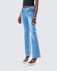 The Y2K jeans of your dreams 💅 With a low rise fit, these denim jeans are the perfect timeless pair for when you want to bring a little extra flare to the occasion 💙 Y2k Style Medium Wash Wide Leg Flare Jeans, Y2k Style Dark Wash Mid-rise Flare Jeans, Y2k Style Flare Jeans For Spring, Y2k Style Denim Flare Jeans, Y2k High Rise Flare Jeans With Five Pockets, Y2k Mid-rise Denim Blue Flare Jeans, Y2k Dark Wash Mid-rise Flare Jeans, Y2k Style Mid-rise Dark Wash Flare Jeans, Y2k Flare Denim Jeans