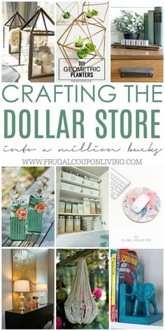 a collage of pictures with the words crafting the dollar store on it and various items