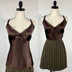 Vintage 1990's 2000's Y2k Shiny Brown Satin Camisole Cami Tank Top Mean Girls Clubwear Vintage New With Tags Condition Dark Brown Shiny Satin Polyester Sweetheart Neckline With Nylon Mesh Detailing Spaghetti Straps- Not Adjustable Machine Washable Size Xl 16/18 Measurements In Inches: Bust: 43" Waist: 40" Hem: 45" Length: 24" Contact Me With Any Questions As All Sales Are Final. Check Out My Other Unique Listings. Thanks! Bo2177 Y2k Style Camisole With Spaghetti Straps, Y2k Fitted Camisole With Built-in Bra, Fitted Y2k Camisole With Built-in Bra, Y2k Fitted Camisole With Spaghetti Straps, Summer Y2k V-neck Camisole, 90s Style Fitted Cami Tank Top, Fitted 90s Style Cami Tank Top, 90s Fitted Cami Tank Top, 90s Style Fitted Camisole Tops