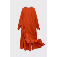 Zara Orange Ruffled Flowy Ruffle Midi Casual Maxi Dress Women's Size: Small New With Tag Colorful Long-Sleeve Dress. Ruffled Trim Layered Along Sleeves, Sides, And Back. Round Neck. Asymmetrical Side Slits / Vents Back Zip Closure Color: Red-Orange Measurement Approximately Laying Flat Length Shoulder To Hem: 47" Underarm To Underarm: 16" Zara Midi Dress With Ruffle Hem For Party, Zara Orange Elegant Maxi Dress, Red Long Sleeve Midi Dress With Ruffle Hem, Fall Dresses With Ruffles And Asymmetrical Hem, Zara Long Sleeve Ruffled Dress, Zara Long Sleeve Ruffle Dress, Chic Orange Ruffled Maxi Dress, Zara Orange Dress For Fall, Zara Orange Fall Dress