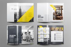 an open brochure is shown with yellow accents