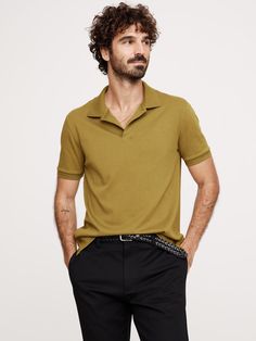 This classic polo is cut from our Luxury-Touch cotton jersey—beloved for its signature softness and a smooth finish that leans more dressed-up in appearance.  Polo collar.  Button placket.  Straight hem with vented sides.  Standard fit.  Short sleeves.  Hits at the hip.  Model: Size M, 6'2" (188cm). Polo Collar, Big And Tall, Button Placket, First Look, Forest Green, Banana Republic, Vintage Inspired, Personal Style, Dress Up