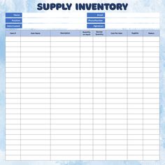 the supply inventory sheet is shown in blue