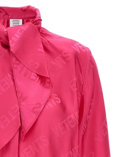 'Monogram' viscose blouse with all-over jacquard logo, covered buttons, and neck bow. Composition: 100% viscose Viscose Blouse, Anti Fashion, Neck Bow, S Monogram, Color Fuchsia, Knitwear Tops, Pink Blouse, Blouse Dress, Lace Boots