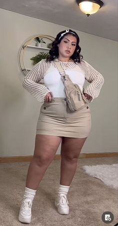 Tank Top Layered Over Shirt Plus Size, Trendy Outfit Inspo Plus Size, Aesthetic Plus Size Outfits Summer, Short Cargo Skirt Outfit Plus Size, Poses For Rectangle Body Shape, Karol G Concert Outfits Plus Size, Apple Shape Fashion Plus Size, Pretty Outfits Plus Size, Concert Outfit For Plus Size