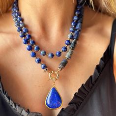 Beaded lapis lazuli necklace is for women. Big lapis lazuli pendant necklace is gor gift. You can wear lapis lazuli jewelry everyday and it will absolutely add a stylish finishing touch to your look. Big bold statement necklace is suitable for your casual clothes.  You can choose this big pendant necklace for your mom, wife or girlfriend as a birthday gift or valentine's day gift. If they like lapis lazuli stone and big pendants, this handmade jewelry is a perfect gift for them. - Necklace Lengt Big Pendant Necklace, Handmade Statement Necklace, Bold Statement Necklaces, Blue Statement Necklace, Lapis Lazuli Jewelry, Lapis Lazuli Pendant, Lapis Lazuli Necklace, Zodiac Necklaces, Gemstone Jewelry Handmade