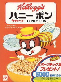 a cereal box with an image of a bee eating honey on it's side