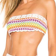 Brand New With Tags!!! Too Big For Me! Ugh! Ties In The Back Or Front. Tassels On End Of Ties. Sooooooo Cute!!! Wish It Fit. Ugh. Multicolor Bandeau Top For Beach Season, Multicolor Bandeau Top For Beach, Cute White Top For Beach, White Tops For Spring Beach Party, Beachy Fitted Multicolor Tops, White Bandeau Top For The Beach, Fitted Beachy White Top, White Fitted Top For Beach Party, White Lace Bralette