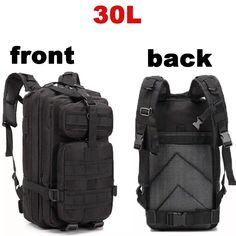 two different types of backpacks with the words front and back written in red on them