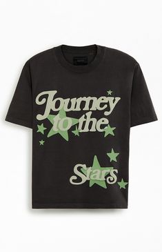 Journey To The Stars Washed T-Shirt Casual Short Sleeve T-shirt With Star Logo, Oversized Star Print T-shirt For Streetwear, Casual Summer T-shirt With Star Logo, Trendy Oversized T-shirt With Star Print, Relaxed Fit Short Sleeve Tops With Star Logo, Oversized Cotton T-shirt With Star Print, Graphic Tee T-shirt With Star Print For Streetwear, Graphic Tee With Star Logo Short Sleeve, Summer Graphic Tee With Star Logo