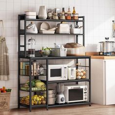 a kitchen shelf filled with lots of food