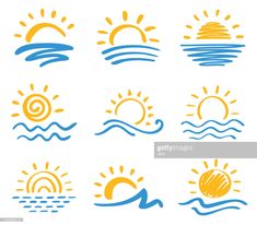 the sun and water icons on a white background