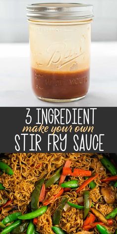 an image of stir fry sauce in a jar with the title text overlay reading 3 ingredients to make your own stir fry sauce