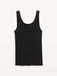 First-Layer Rib-Knit Tank Top | Old Navy Black Fitted Vest With Scoop Neck, Fitted Seamless Vest With Scoop Neck, Fitted Black Tank Top With Scoop Back, Fitted Seamless Scoop Neck Vest, Black Cotton Scoop Neck Vest, Fitted Scoop Neck Vest For Everyday Wear, Fitted Scoop Neck Everyday Vest, Black Seamless Crew Neck Tank Top, Casual Black Scoop Neck Tank Top