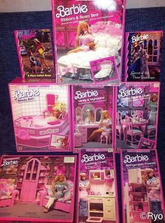 barbie dolls and furniture are on display