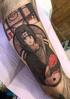 a man with a tattoo on his arm that has an image of a woman in the mirror