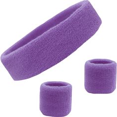 Medium Purple Sweatband Set Sporty Headband With Sweatband, One Size, Sporty Headband With Sweatband, Sporty Gym Headband With Sweatband, Sporty Sweatband Headband For Gym, Breathable Headband For Sports Events, Cotton Sweatband Headband For Sports Events, Adjustable Sports Wristband, Sports Headband With Elastic Band, Elastic Sweatband Headband