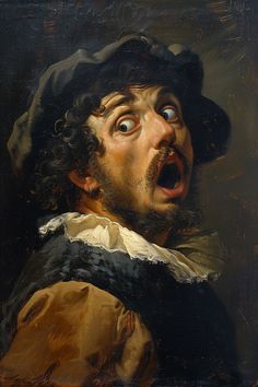 a painting of a man with an open mouth