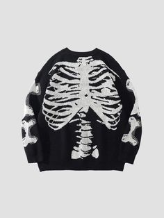 Grunge Style Outfits, Emo Vampire, Instagram Grunge, Vampire Fashion, Casual Pullover Sweater, Skull Sweater, Pullover Mode, Y2k Sweater, Skeleton Print