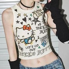 Hello Kitty Tank Top, June Bug, Cat Tanks, Dream Style, Eclectic Fashion, Art References, Y2k Aesthetic, Large Bust, Dream Clothes