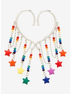 Sweet Society Rainbow Star Ear Cuff Set Trendy Star Charm Festival Jewelry, Multicolor Star Charm Jewelry For Party, Trendy Multicolor Star-shaped Jewelry, Trendy Multicolor Star Jewelry, Bohemian Multicolor Star-shaped Jewelry, Rainbow Star-shaped Jewelry With Star Charm, Trendy Star Shaped Beaded Jewelry, Trendy Star-shaped Beaded Jewelry, Star-shaped Metal Jewelry With Dangling Charms