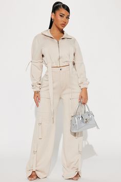 Available In Taupe. Cargo Pant Set Cropped Jacket Toggle Detail Elastic Waistband Button & Zipper Closure Cargo Pockets Hardware Detail Stretch Inseam: 30.5" 40% Rayon 54% Polyester 6% Spandex Imported | Carrie Cargo Pant Set in Taupe size 2X by Fashion Nova