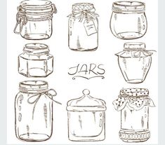 hand drawn jars with labels and ribbons on white background stock photo - image 34987