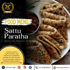 an advertisement for food menu with pita paratha