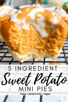 sweet potato mini pies on a cooling rack with text overlay reading 5 ingredient sweet potato mini pies