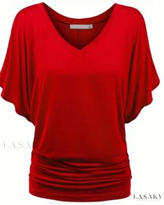 Lasaky - Womens V-Neck Batwing Sleeve Relaxed Fit Casual Top with Comfortable Fabric Plus Size Tops For Women, Batwing Sleeve Top, Shirt Blouses Women's, Top Plus Size, Sleeves Clothing, Short Sleeve Pattern, Comfortable Tops, Loose Tops, Tunic Shirt