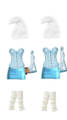 three different types of white and blue corsets