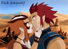 an animated image of two people with red hair and one is kissing the other's face