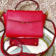 Gorgeous Women Red Vegan Leather Nwot La’festin Structured Handbag With Strap To Wear Like Crossbody 0008000pu Red Box Bag With Detachable Strap For Travel, Classic Red Satchel Box Bag, Classic Red Shoulder Box Bag, Classic Red Box Bag For Shopping, Classic Red Box Bag For Daily Use, Classic Red Box Shoulder Bag, Red Double Handle Box Bag For Shopping, Red Box Bag For Shopping, Red Box Bag For Travel