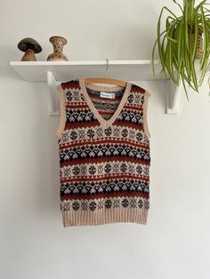 Size S | Chest: 34" | Length: 23" Thrifted Christmas, Sweater Vest Vintage, Fair Isle Pullover, Holiday Capsule Wardrobe, Vintage Sweater Vest, John Meyer, Fair Isle Sweater, Vest Outfits, Vintage Sweater