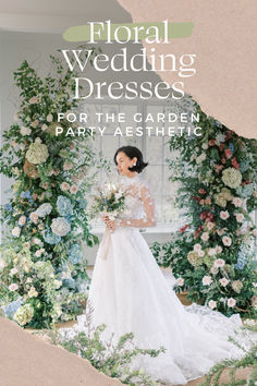 the cover of floral wedding dresses for the garden party aeshetic, featuring an image of a woman in a white dress