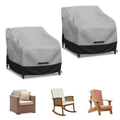 outdoor furniture covers for rocking chairs and recliners are shown in three different colors