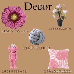 a bunch of decorative items that are in different colors and sizes on a brown background